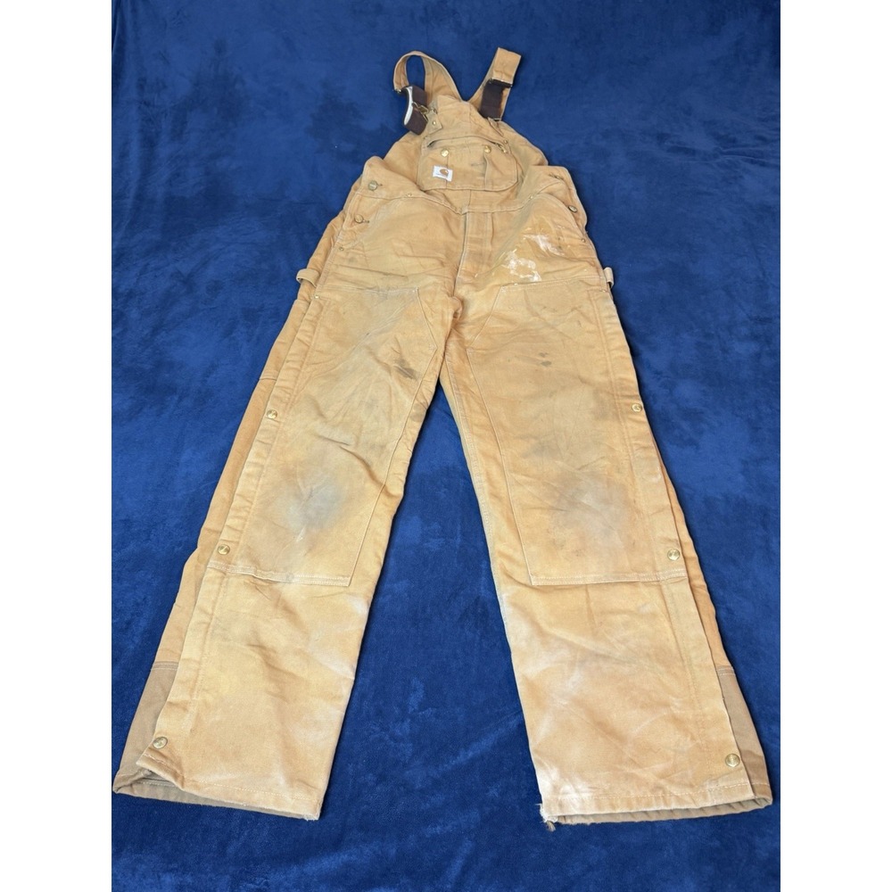 Vtg Carhartt Double Knee Duck Canvas Bib Overalls R41-BRN 34x32 Brown